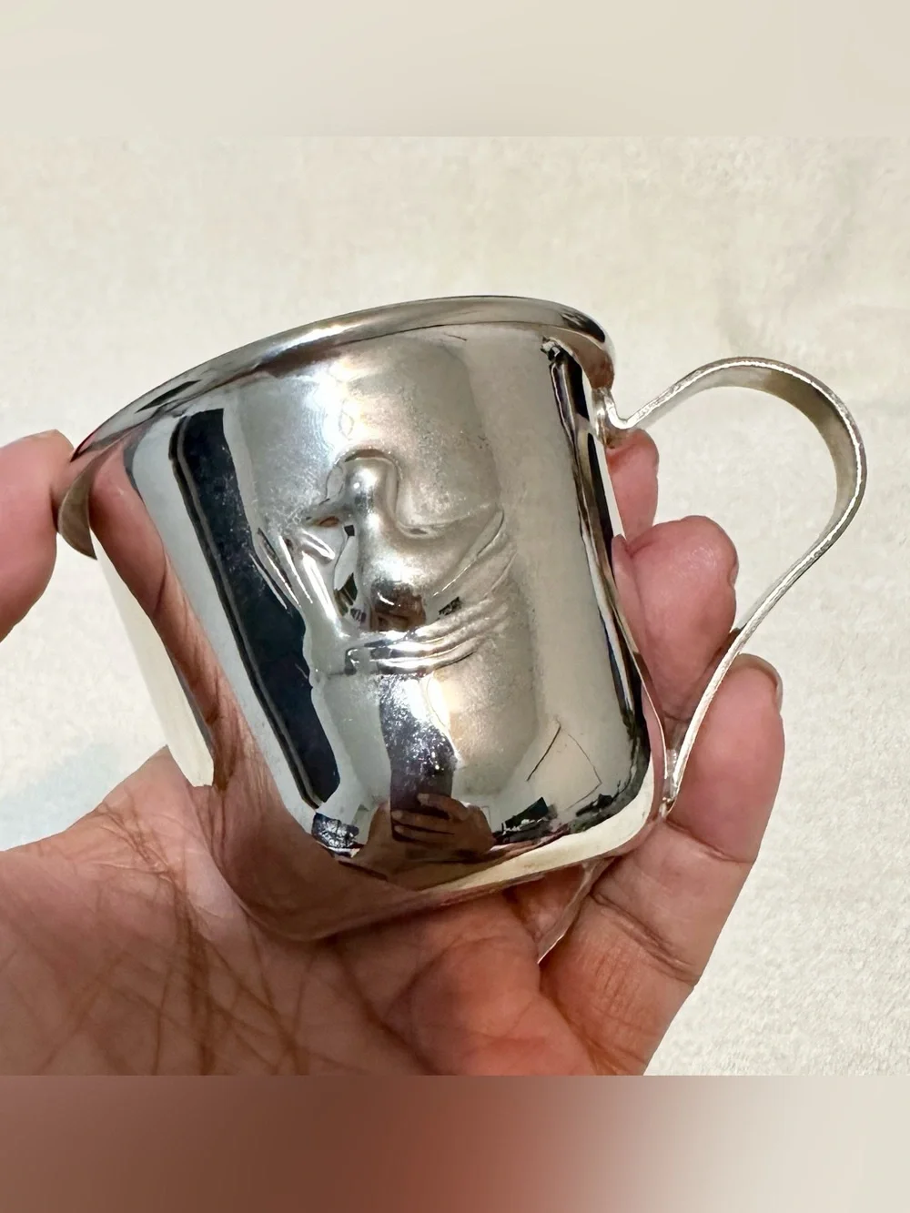 Godinger Silver Plated Baby Cup Embossed Duck Vintage Handled Child Mini Mug